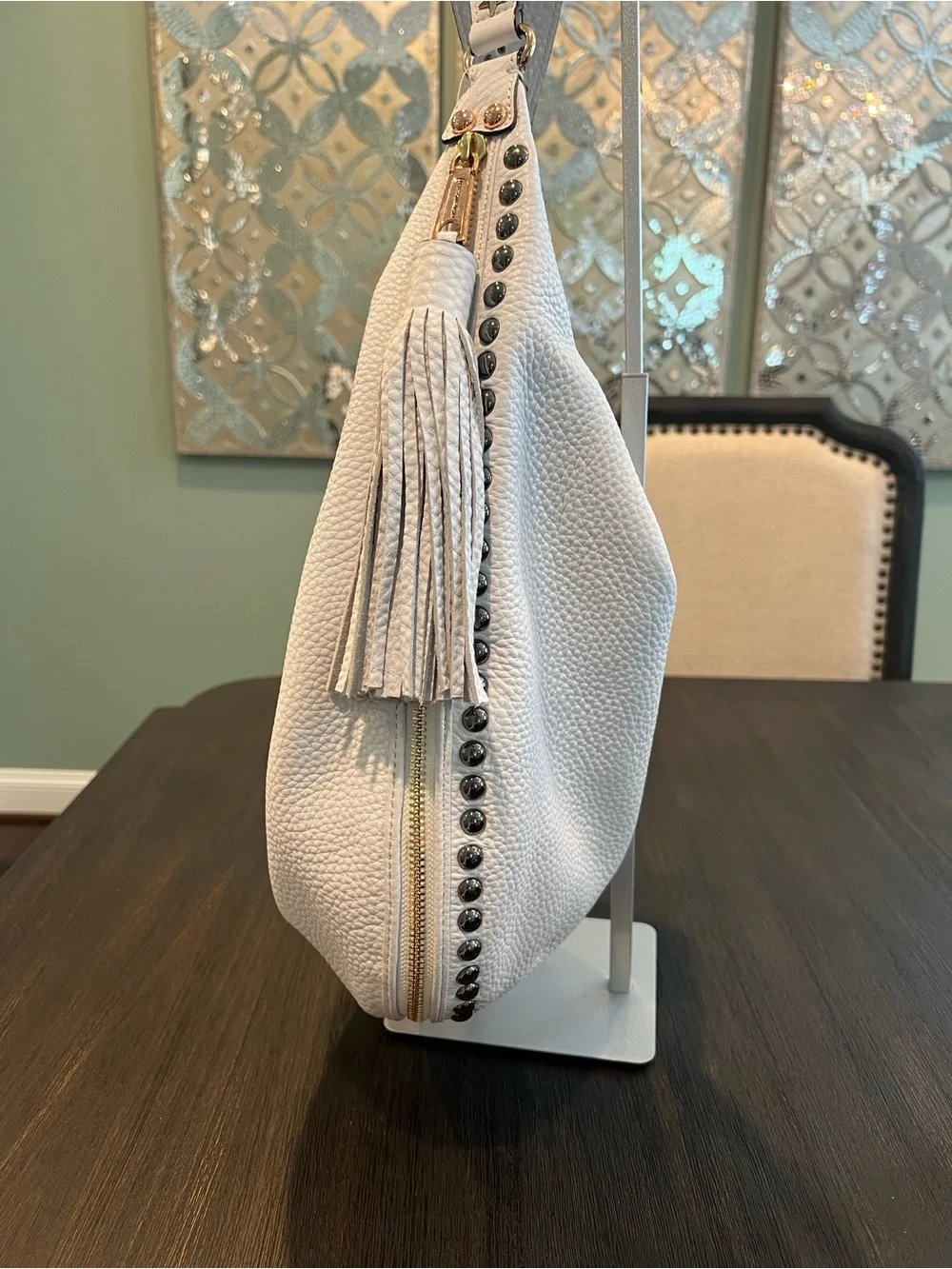 Rebecca Minkoff Bailey Austin Studded Hobo White Pebbled Leather Bag